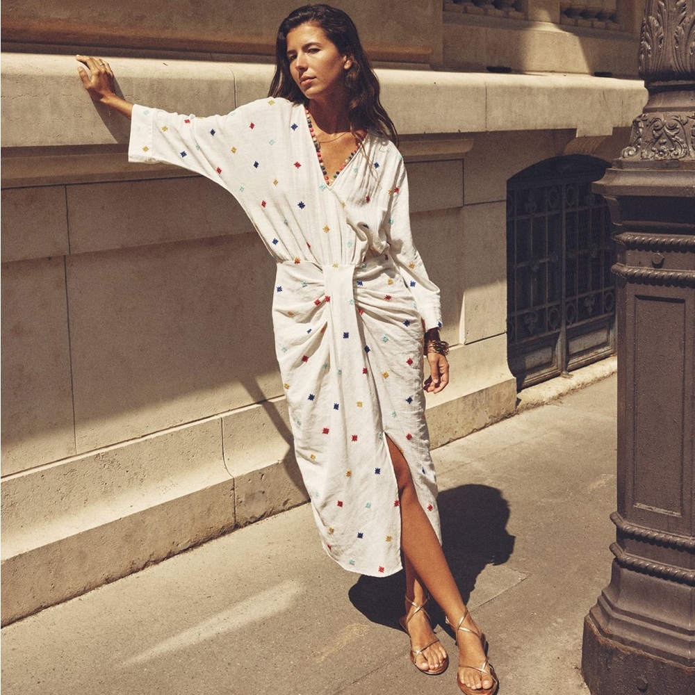 NWT ZARA EMBROIDERY POMPOM COTTON DRESS